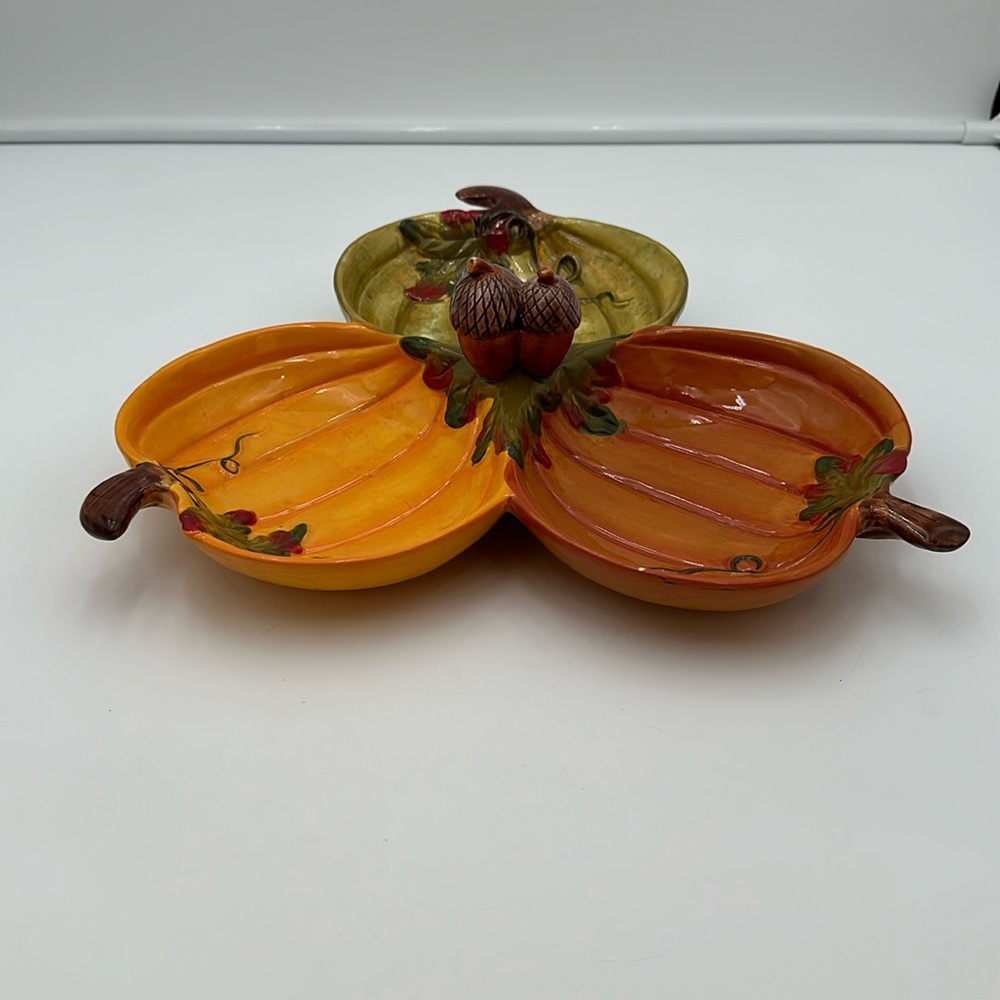 Home Three Part dip tray~Fall Festival acorn Stoneware Collection